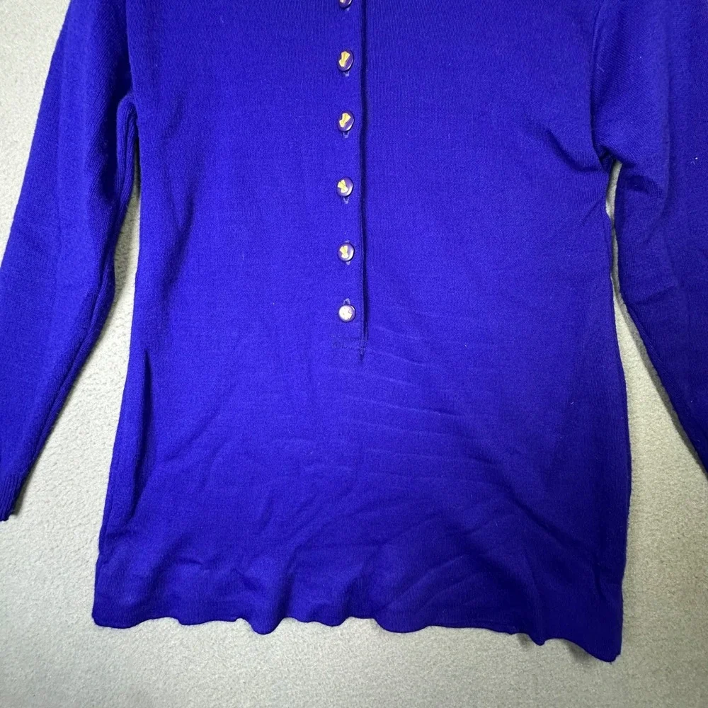 Profiles Vintage Long Sleeve Polo Sweater Cobalt Blue Gold Buttons  Layering S